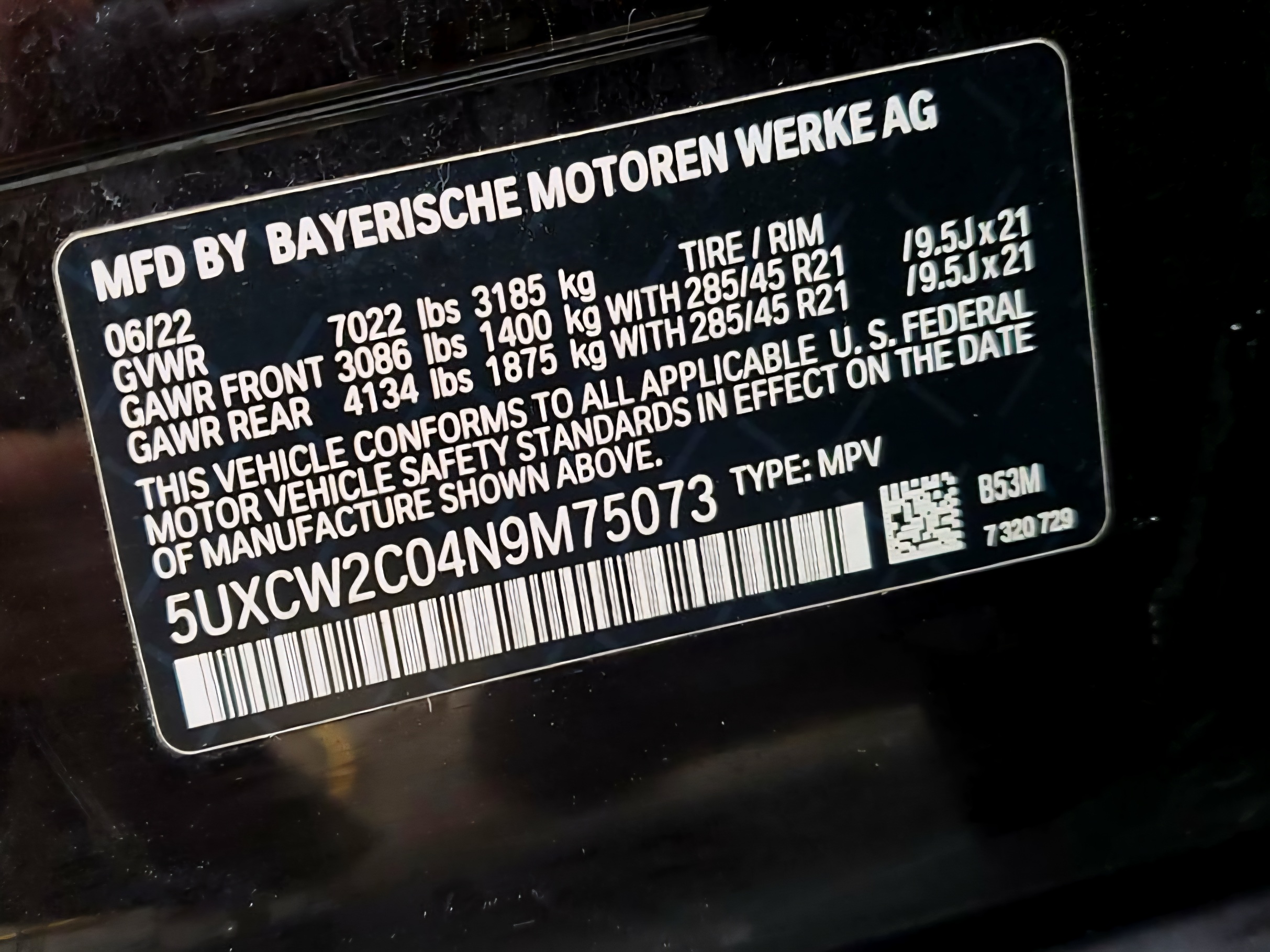 BMW X7 2022 BLACK vin: 5UXCW2C04N9M75073